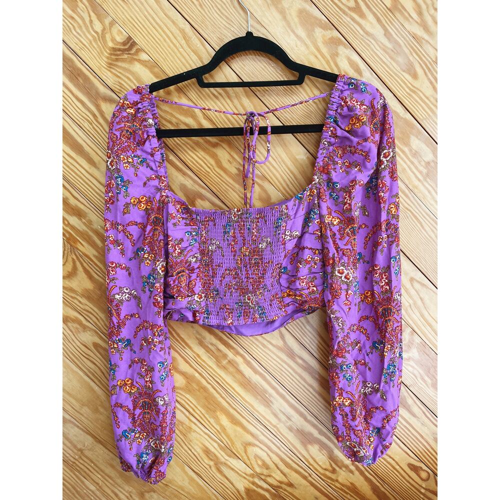 Urban Outfitters Bambi Purple Floral Crop Long Sleeve Top - Picture 5 of 8